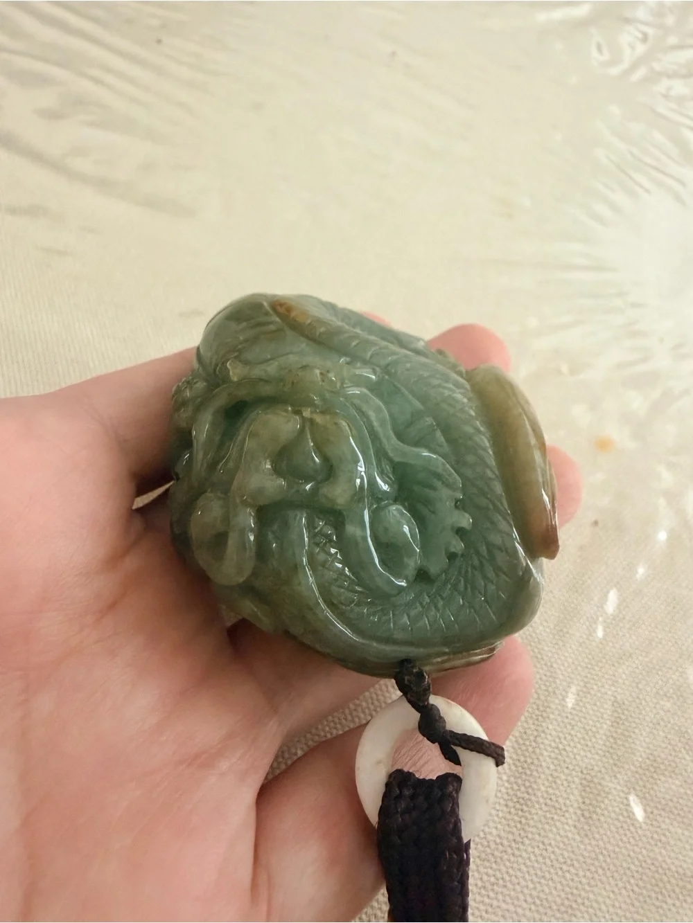 Carved Jade Dragon Pendant Necklace - Green